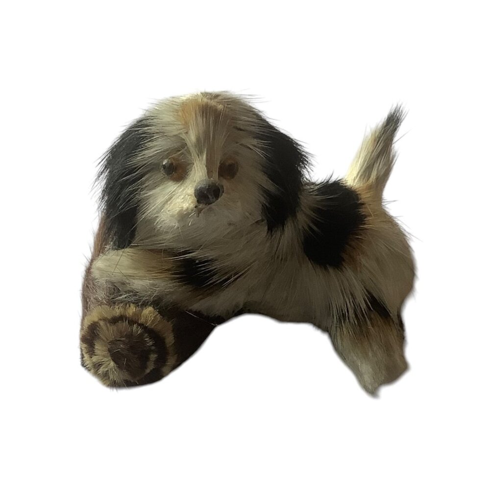 Vtg 1960s Miniature Real Fur Puppy Dog Figurine 2" x 2" x 1.5"